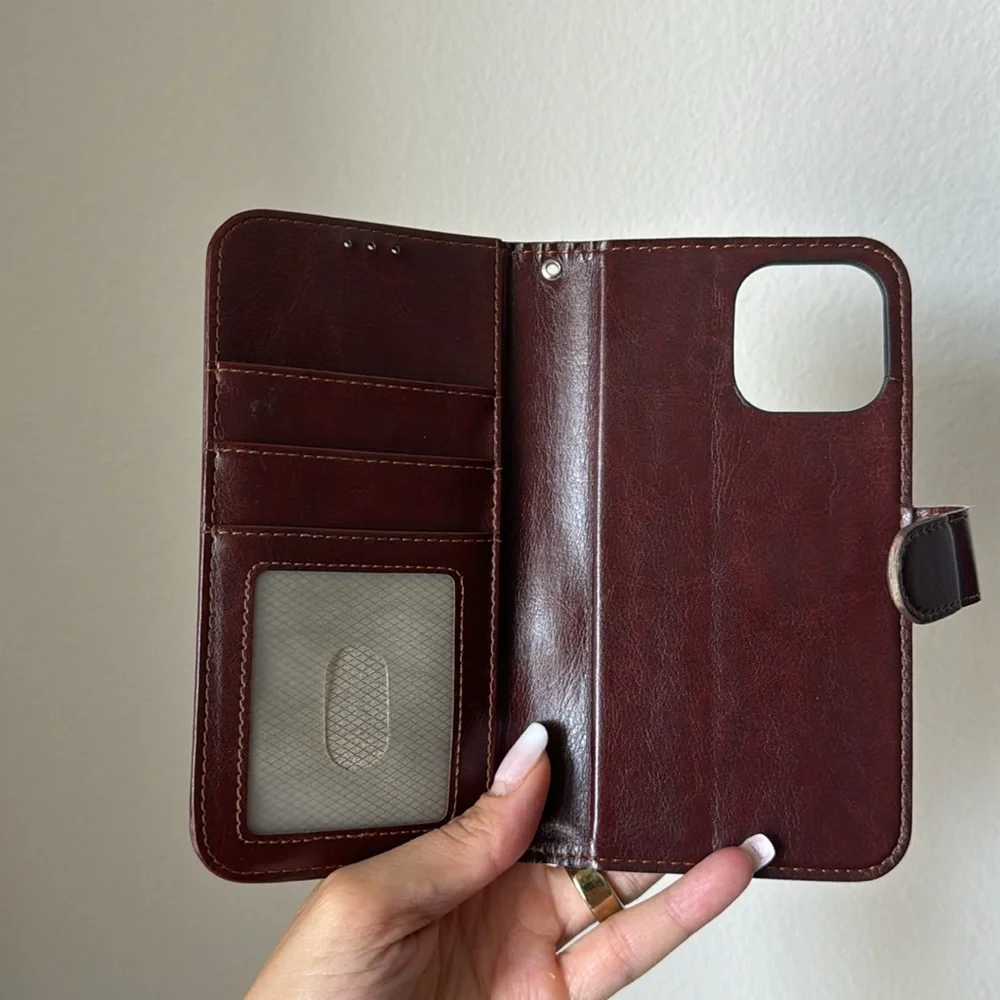 Faux Leather Brown Apple Phone Case/Wallet (iPhone 14 Pro Max)